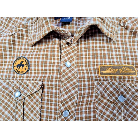 Ring of Fire Men’s M Brown Plaid Western Snap Shirt Long Sleeve Cowboy USA - Picture 7 of 16